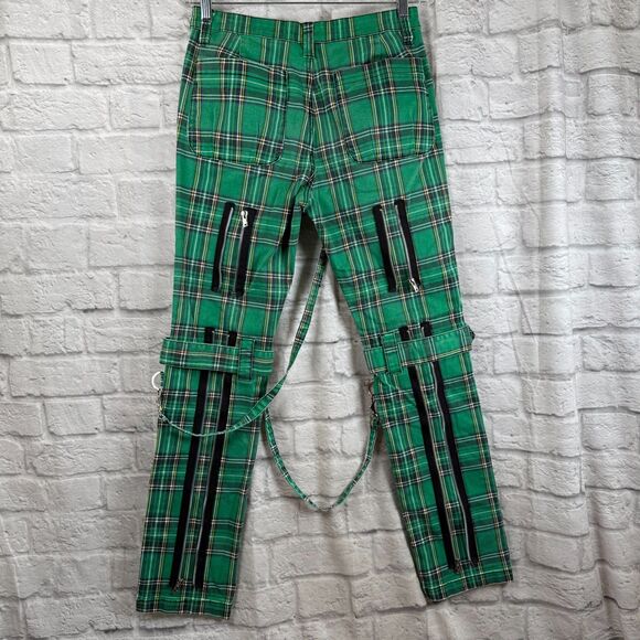 Tripp NYC Plaid Bondage Unisex Size 30 Pants Punk Green Tartan Daang Goodman - Picture 7 of 10